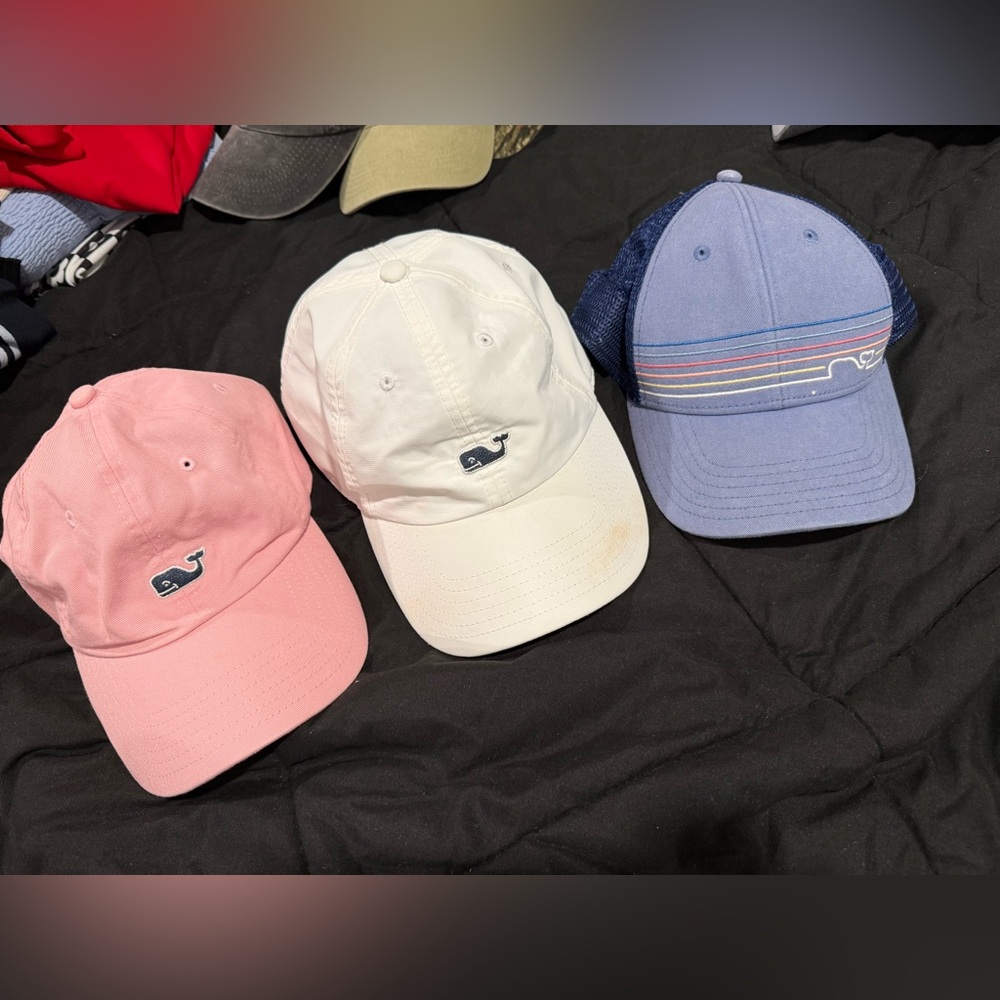 Vineyard Vines Whale Logo Caps in Pink, White, and Blue